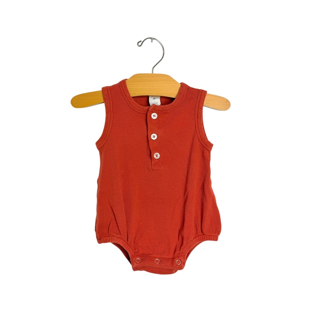 Kate Quinn Baby Ribbed Organic Cotton Henley Bubble Romper Rust Orange 6-12M